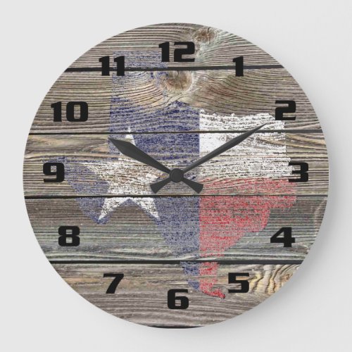 Authentic and Rustic Texas Map and Flag on wood Large Clock