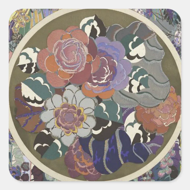 AUTHENTIC ART NOUVEAU FLOWER WRAPPING PAPERS SQUARE STICKER Zazzle