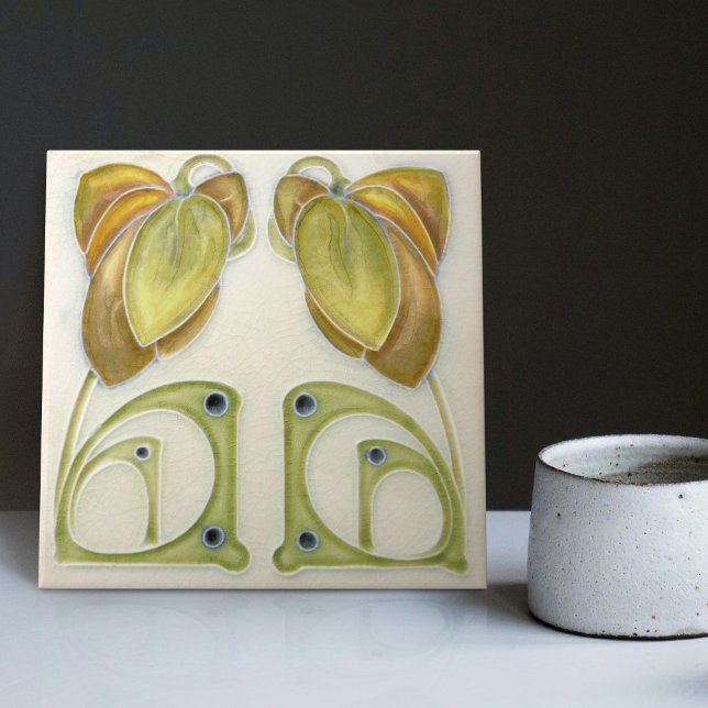 Authentic Art Nouveau John Barratt Majolica Floral Ceramic Tile (Creator Uploaded)