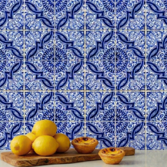 Authentic Blue White Mediterranean Azulejo Patter Ceramic Tile (A vintage azulejo blue + white tile pattern to add brightness, personality + elegance to your space.)