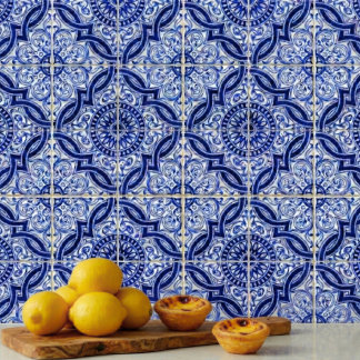 Authentic Blue White Mediterranean Azulejo Pattern Ceramic Tile