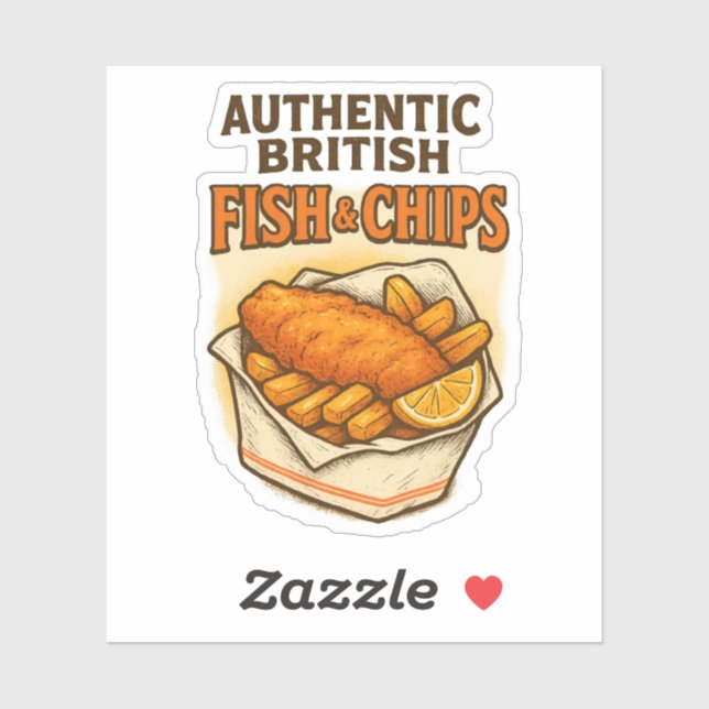 Authentic British Fish & Chips Retro Vintage UK Sticker (Sheet)