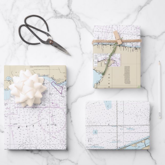Authentic Florida Nautical Charts Boating Wrapping Paper Sheets (Front)