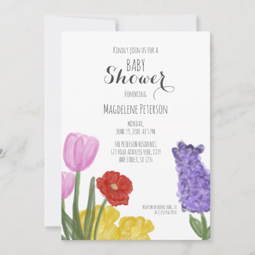 Authentic Hand Drawn Flowers Baby Shower Invitation