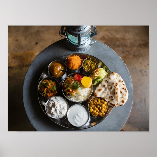 Authentic Indian Hindu Veg Thali Food Platter Poster (Front)