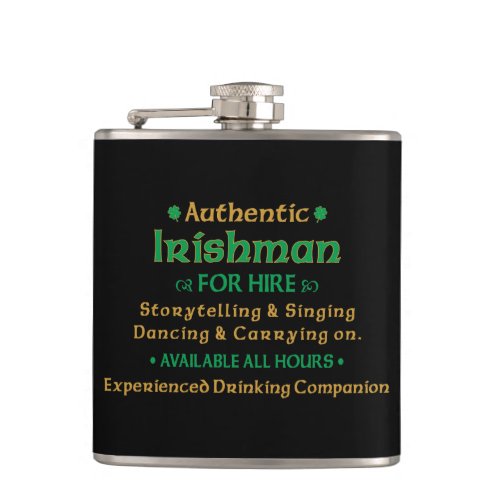 Authentic Irishman For Hire Funny Hip Flask