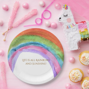 Authentic Kid's Rainbow Watercolor Birthday Paper Plates