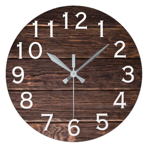 Authentic looking Dark Barn wood horizontal print Large Clock