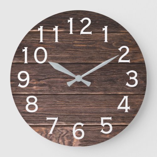 Authentic looking Dark Barn wood horizontal print Large Clock