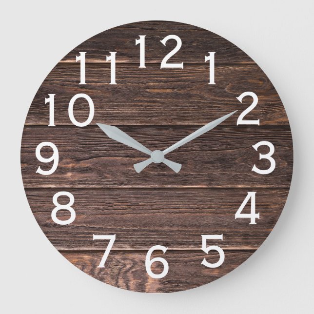 Authentic looking Dark Barn wood horizontal print Large Clock (Front)