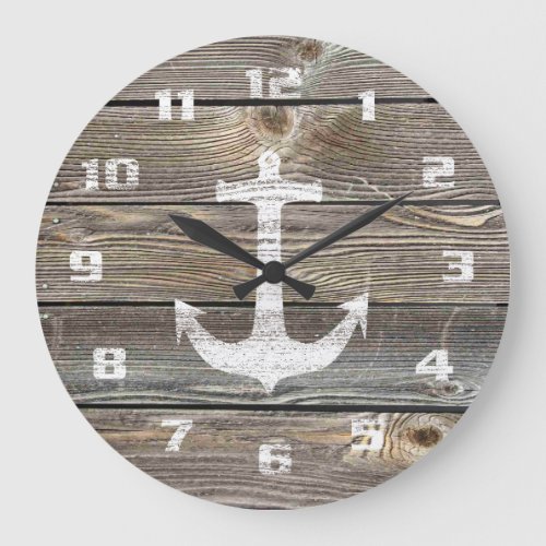 Authentic looking Wood Rustic Anchor nautical Large Clock