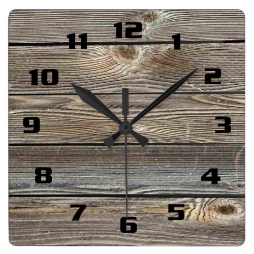 Authentic looking wood square wall clock