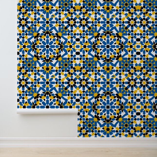 Authentic Moroccan Zellij Arabesque Geometric  Wallpaper (Application)