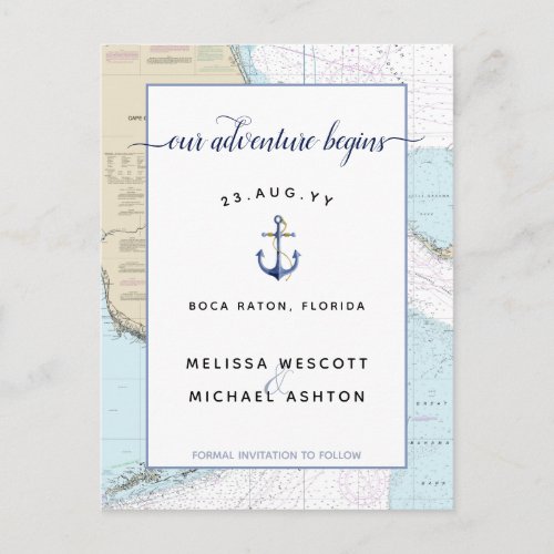 Authentic Nautical Adventure Begins Save the Date Announcement Postcard