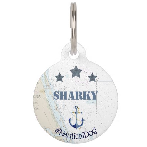 Authentic Nautical Anchor and Stars Hashtag Pet ID Tag
