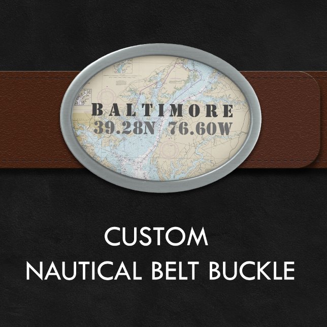 Authentic Nautical Baltimore MD Chart Belt Buckle (Customizable Authentic Nautical Baltimore MD Chart Belt Buckle )