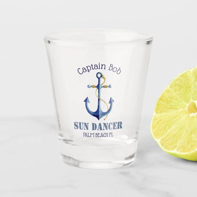 Authentic Nautical Captain's Name Boat Name Anchor Shot Glass (Front)