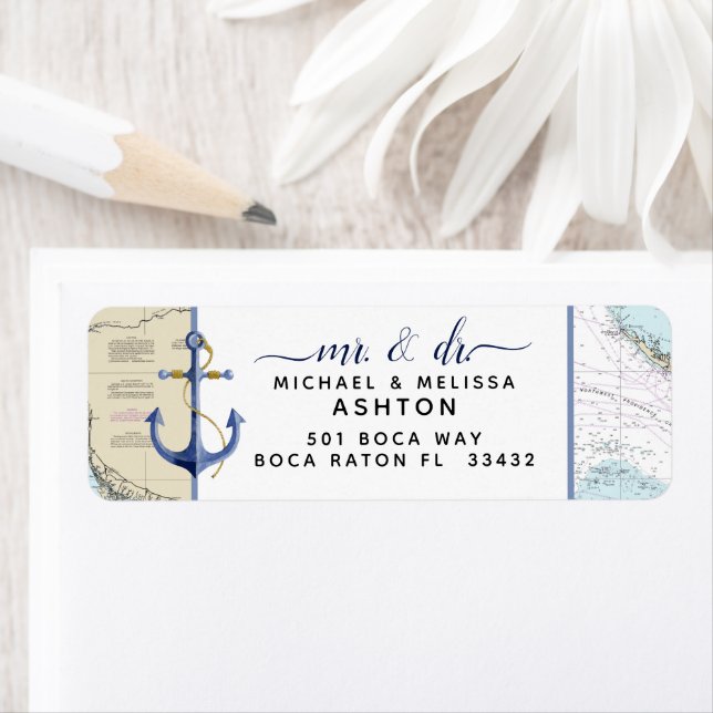 Authentic #Nautical Chart Anchor #Florida #Wedding Label (Insitu)