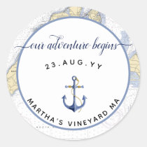 Authentic Nautical Chart Anchor Wedding / Event Classic Round Sticker