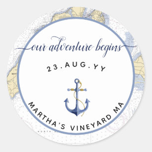 Authentic Nautical Chart Anchor Wedding / Event Classic Round Sticker