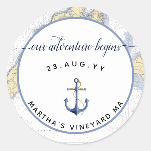 Authentic Nautical Chart Anchor Wedding  Event Classic Round Sticker