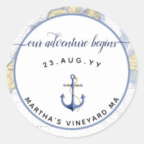 Authentic Nautical Chart Anchor Wedding / Event Classic Round Sticker