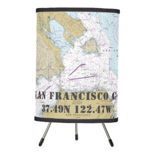 Authentic Nautical Chart Coastal San Francisco Tripod Lamp