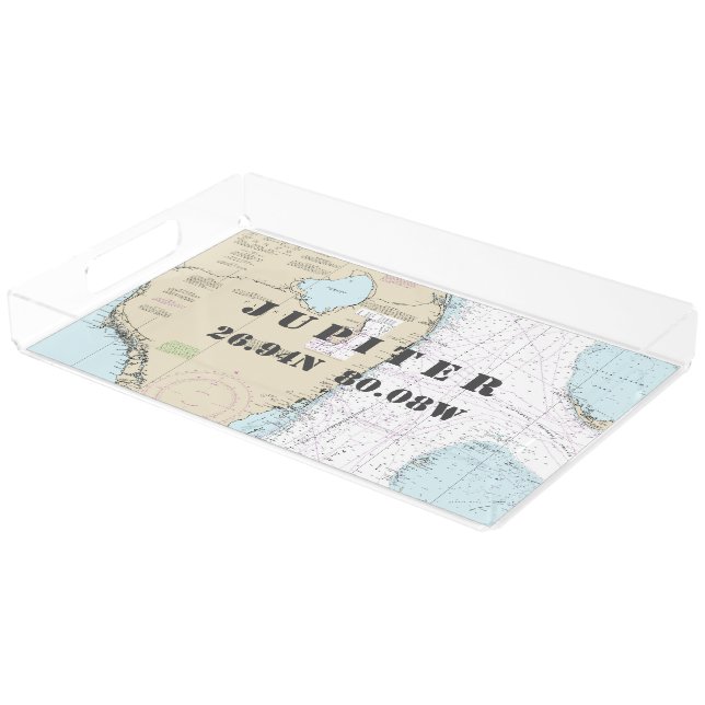 Authentic Nautical Chart Jupiter Florida Acrylic Tray (Angled)