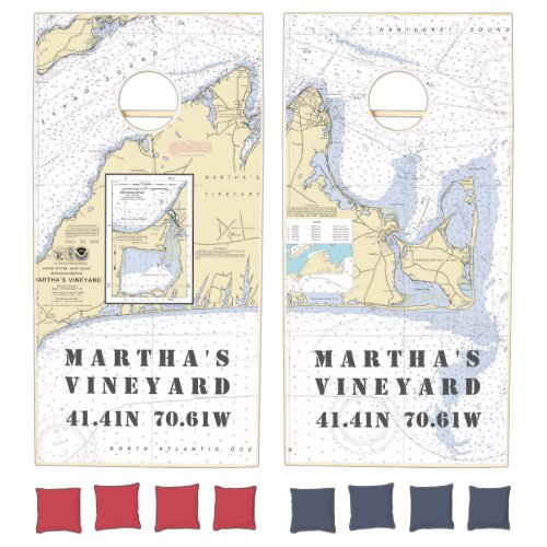 Authentic Nautical Chart Marthas Vineyard Cornhole Set