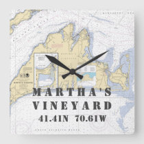 Authentic Nautical Chart Martha's Vineyard, MA Square Wall Clock