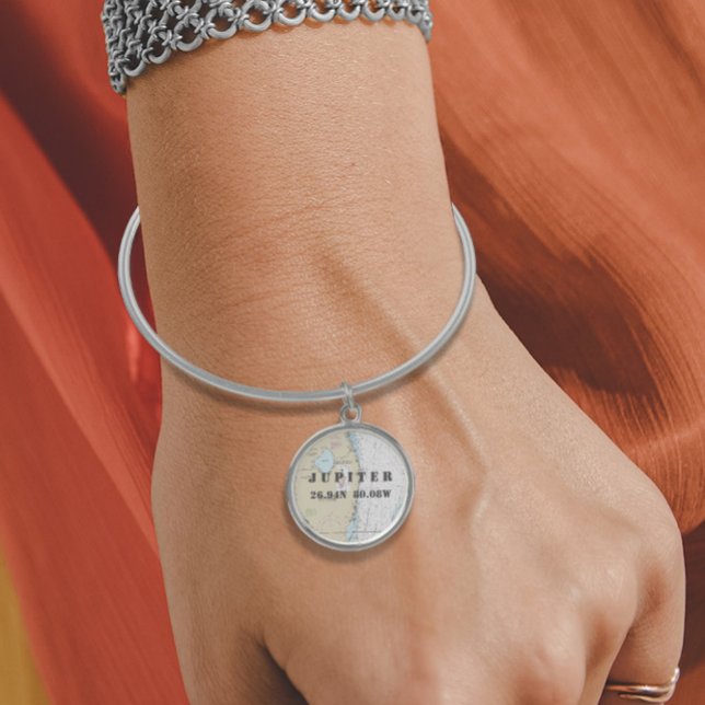 Authentic Nautical Florida Latitude Longitude Bangle Bracelet (Authentic NOAA Nautical Chart Charm Bracelet with Latitude and Longitude | Southeast Florida Region )