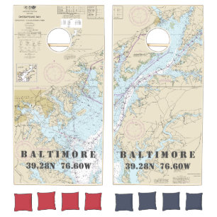 Authentic Nautical Latitude Longitude Baltimore MD Cornhole Set