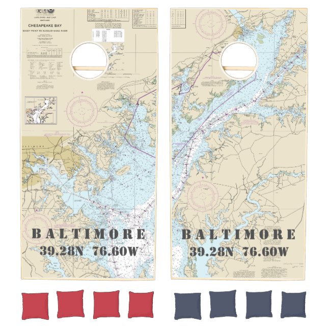 Authentic Nautical Latitude Longitude Baltimore MD Cornhole Set (Set)