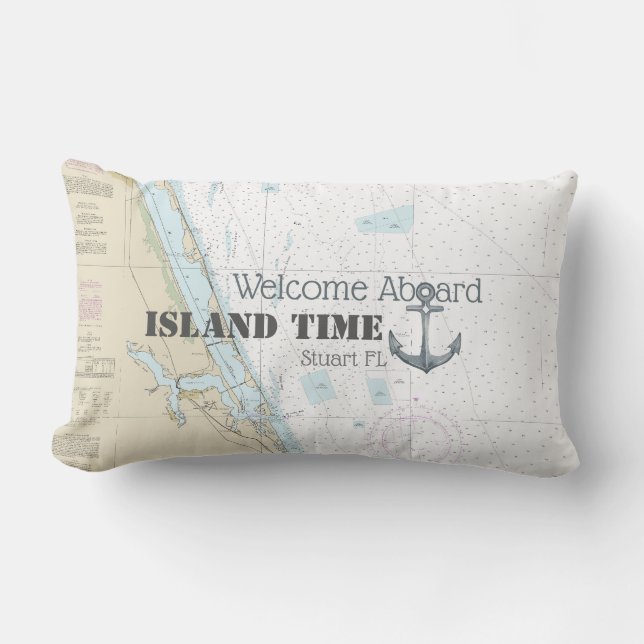 Authentic Nautical Welcome Aboard + Boat Name Lumbar Pillow (Front)