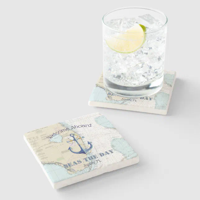 Authentic Nautical Welcome Aboard Boat Name Stone Coaster | Zazzle