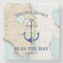 Authentic Nautical Welcome Aboard Boat Name Stone Coaster