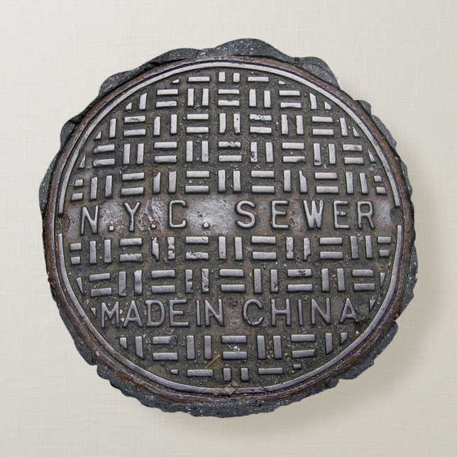 Authentic New York City NYC Sewer Cover Round Pillow (Back)
