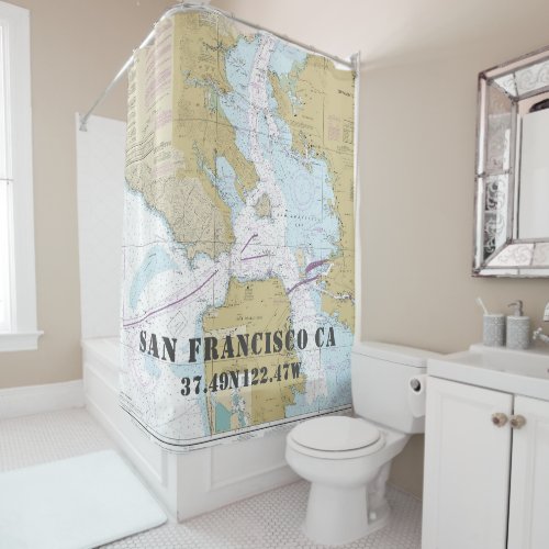 Authentic NOAA Nautical Chart San Francisco Bay Shower Curtain