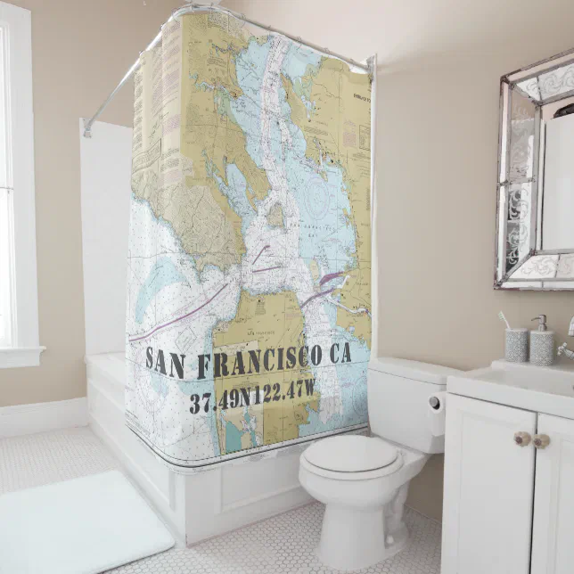 CA: San Francisco, CA Nautical Chart Shower Curtain store / Made to Order