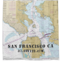 CA: San Francisco, CA Nautical Chart Shower Curtain store / Made to Order