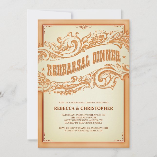 Authentic Old Western Rehearsal Dinner Invitation (Front)