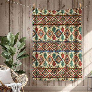 Authentic Tribal Bold Ethnic Patterns copper green Fleece Blanket