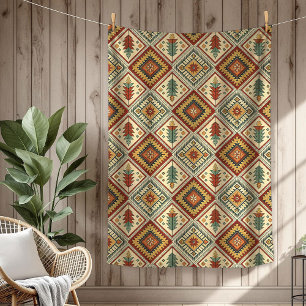 Authentic Tribal Bold Ethnic Patterns copper green Fleece Blanket