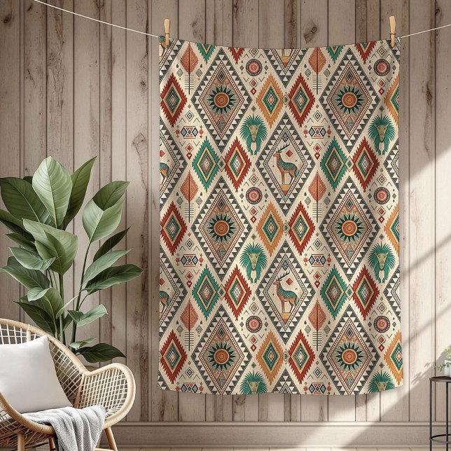 Authentic Tribal Bold Ethnic Patterns copper green Fleece Blanket (Authentic Tribal Bold Ethnic Patterns copper green Fleece Blanket)