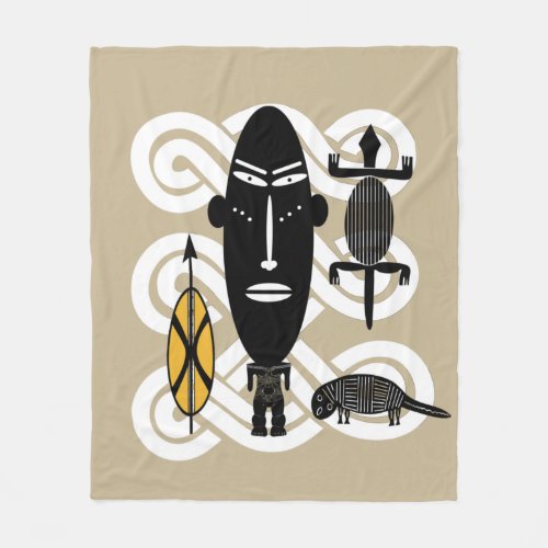 authentic warrior tribe animals silhouette fleece blanket