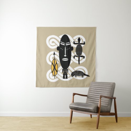 authentic warrior tribe animals silhouette tapestry