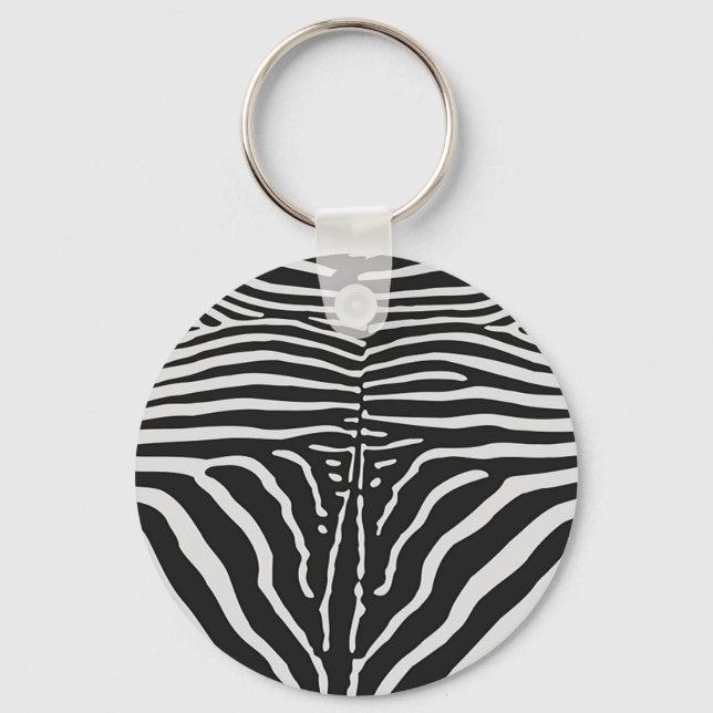 Authentic Zebra Skin Print - black white stripe Keychain (Front)