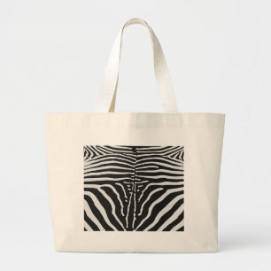 Authentic Zebra Skin Print - black white stripe Large Tote Bag