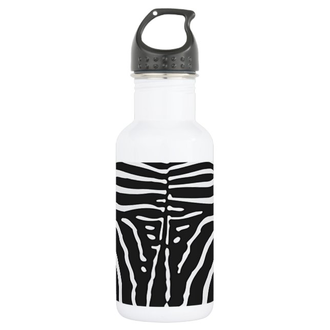 Authentic Zebra Skin Print - black white stripe Water Bottle (Front)