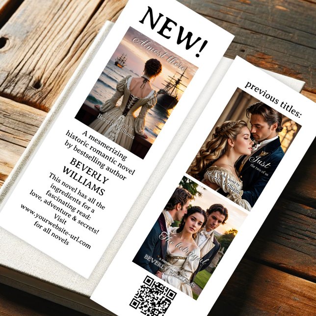 Author Book Display  Bookmarks (Bookmark featuring your latest novel or other book. On the back two previous titles and QR code)